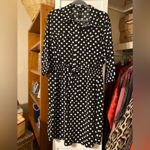 Millennium XL Black and White Polka Dot Dress with Elastic Waist